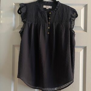 LOFT Black Ruffle Sleeve Blouse